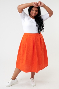 womens orange pleated a line skirt